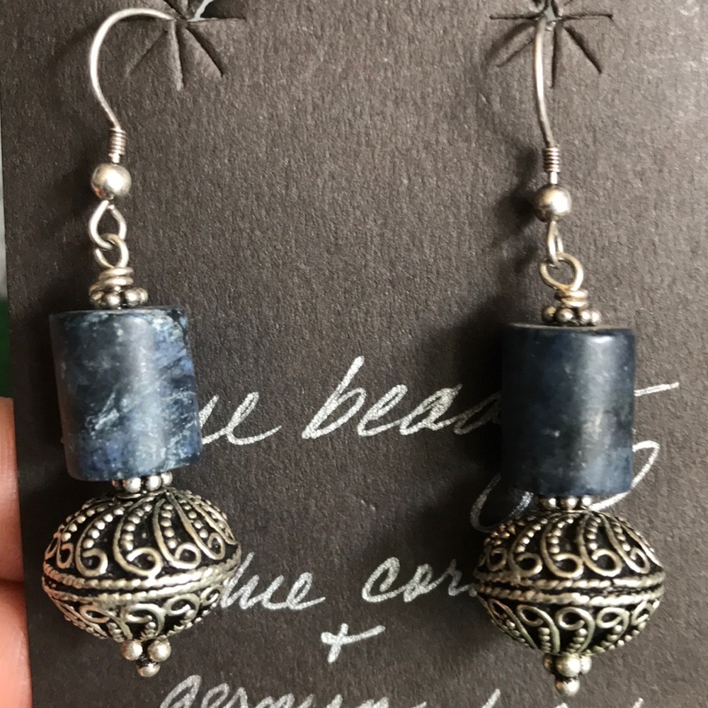 Blue coral and German silver earrings